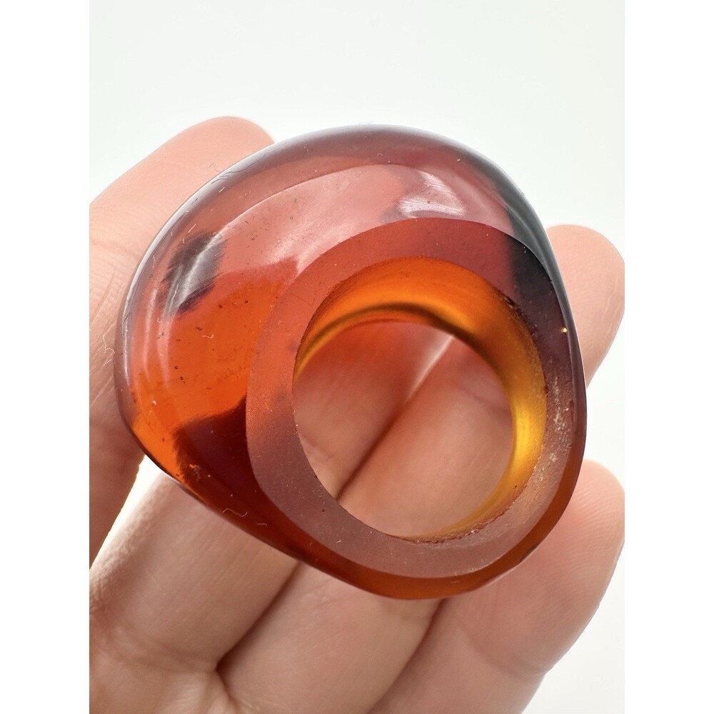 Vintage Amber Colored Art Glass Dome Statement Ring Size 8.75